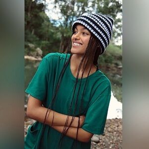 NWT Free People Stripe It Up Cool Down Beanie Black and White